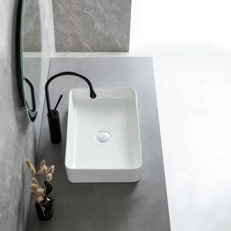 Modern Simple Home Bathroom White Sink Basin Balcony Drainage Deepened Washbasin Bathroom White Ceramic Sink