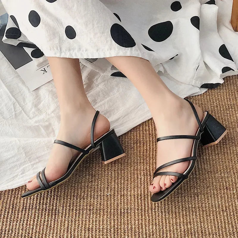 New Fashion Summer Female Sandals Sexy Ladies High Heels Square Open Toe Shoes Women Sandals for Women Size 35-42