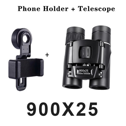 900x25 HD Zoom Portable Powerful Binoculars Long Range BAK4 Telescope Jumelles Folding Low Light Binoculars for Hunting Camping