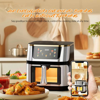 Multi-function air oven, LED touch screen,12L stainless steel visual large capacity electric air fryer,210℃ high temperature