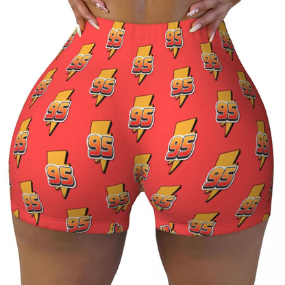 Custom Women Lightning Mcqueen Cars Workout Yoga Shorts Happy Gym Athletic Volleyball Biker Shorts