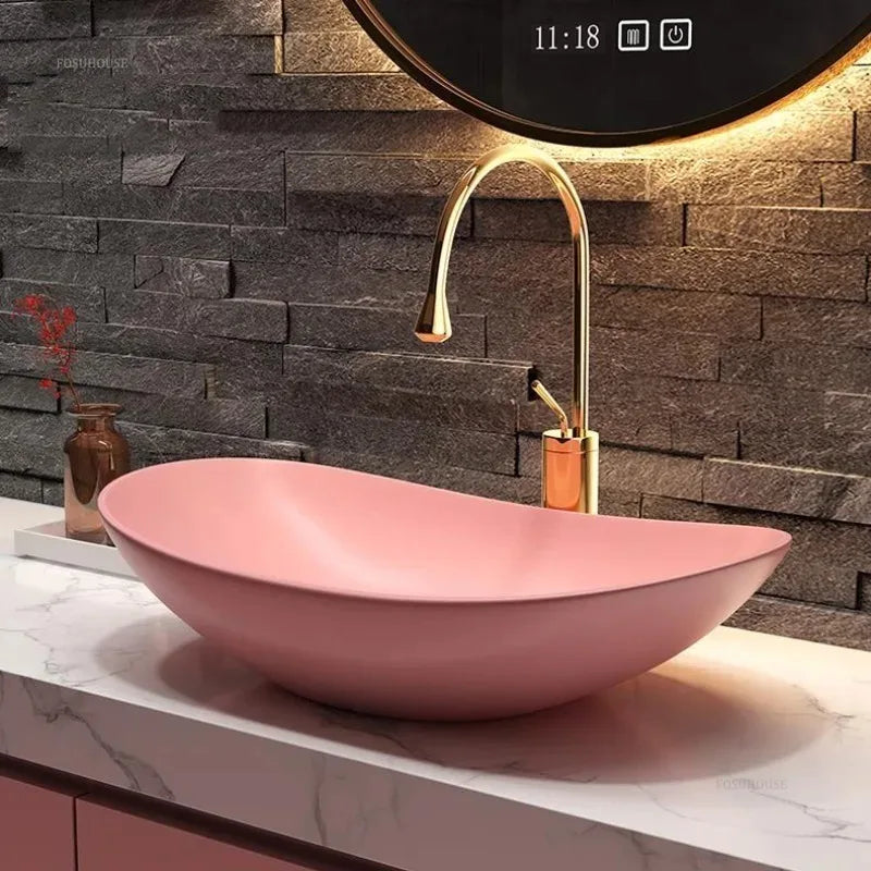 Nordic Bathroom Sink Luxury Bathroom Ceramic Gold Above Counter Basin Modern Home Balcony Wash Basin Sinks  Set