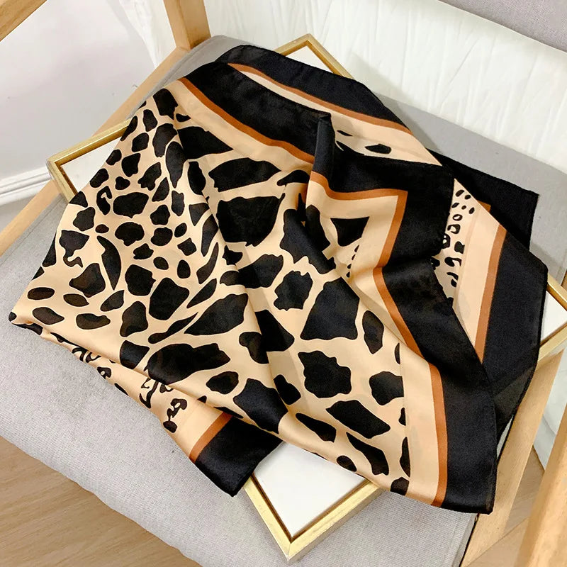 2024 New Leopard Print Square Scarf Women's Imitation Silk Scarf Casual Versatile Decoration Small Neck Scarf 70CMx70CM