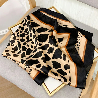 2024 New Leopard Print Square Scarf Women's Imitation Silk Scarf Casual Versatile Decoration Small Neck Scarf 70CMx70CM