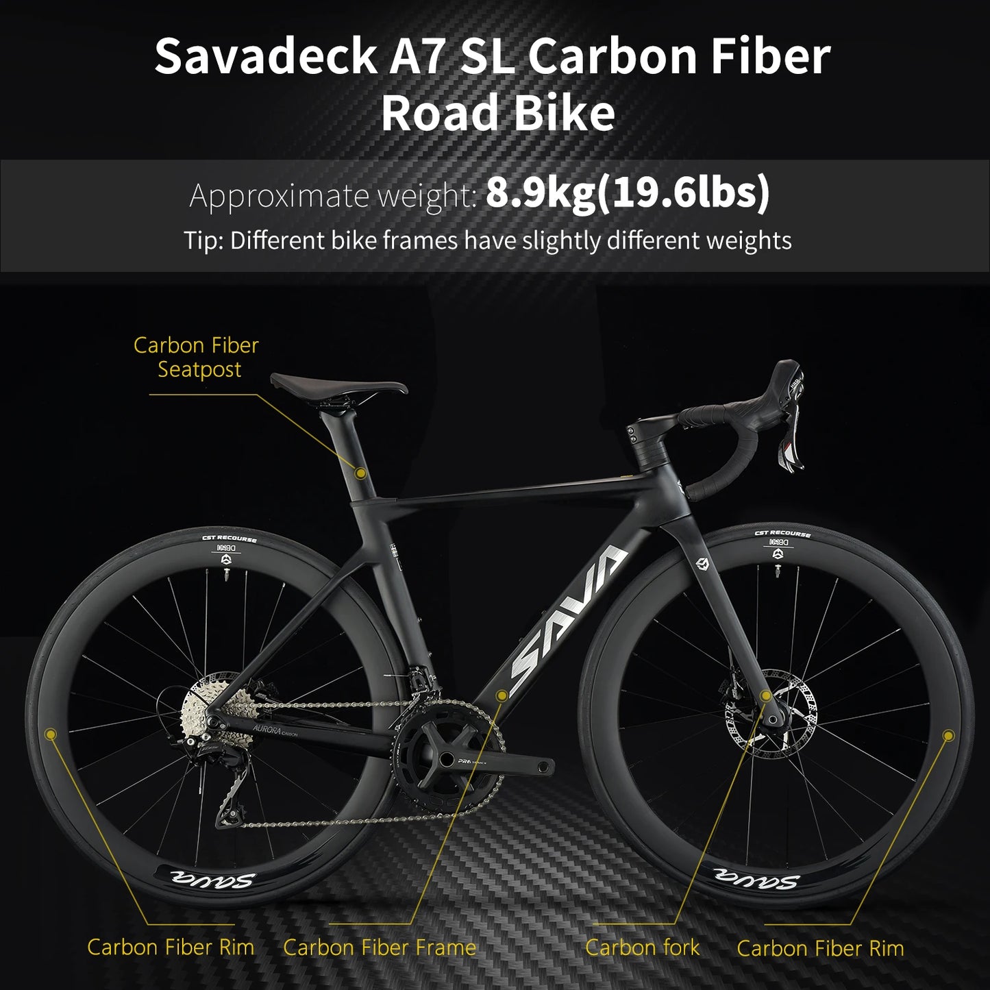 SAVA 2024 NEW A7L Carbon Road Bike, Adult Racing Bike, Equipped With Shimano R7100, 24-Speed Mechanical Disc Brakes