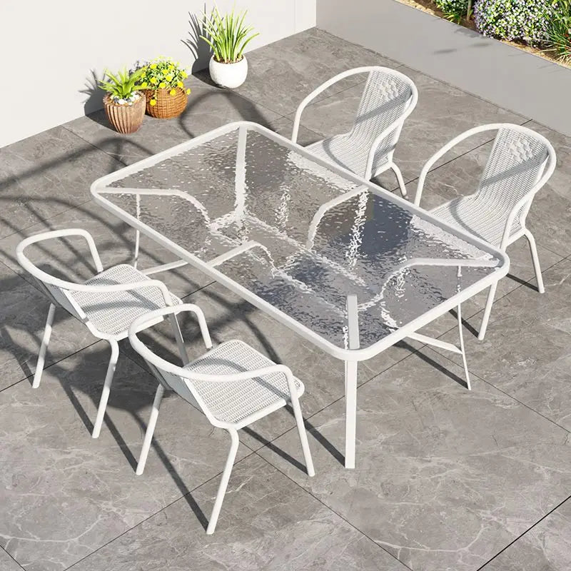 Balcony Three Piece Set Leisure Tea Tables and Chairs Combination White Glass Folding Small Unit Type Coffee Table Outdoor Table