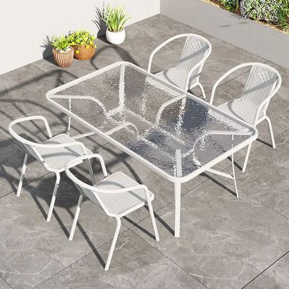 Balcony Three Piece Set Leisure Tea Tables and Chairs Combination White Glass Folding Small Unit Type Coffee Table Outdoor Table