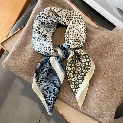 2024 New Leopard Print Square Scarf Women's Imitation Silk Scarf Casual Versatile Decoration Small Neck Scarf 70CMx70CM