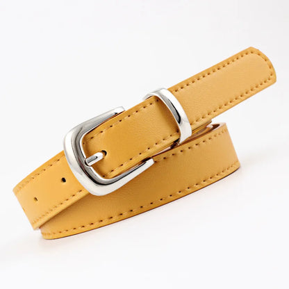 2.4X105cm  Women Belts PU Leather Simple Metal Buckle Belt Girls Dress Jean Pants Waistband Belts for Lady Luxury Designer Brand