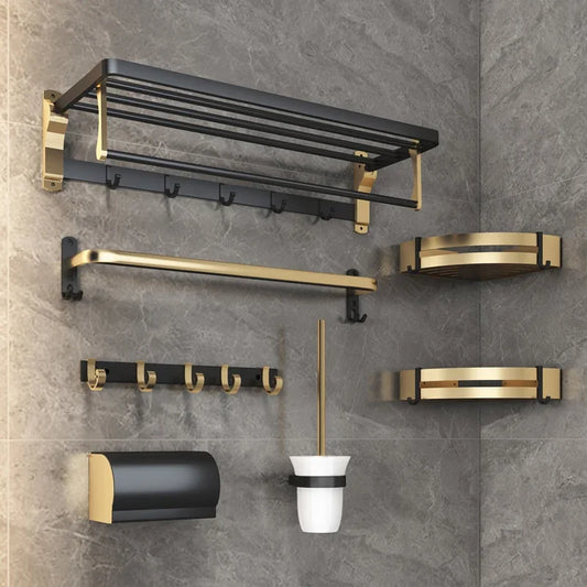 Bathroom Hardware Organizer Shelf Aluminum Storage Space Toilet Brush Towel Rack Toilet Paper Holder Hanger Hook Accessories