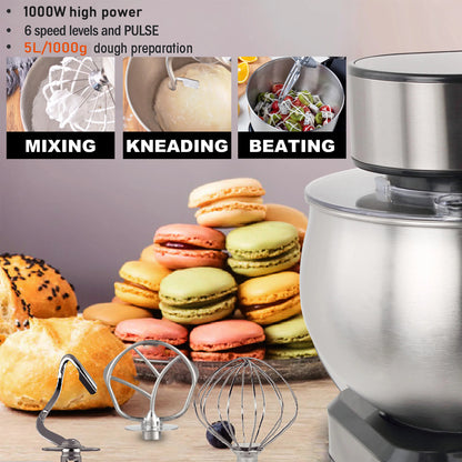 5L Stand Mixer Kitchen Aid Food Blender Cream Whisk Cake Dough Mixers With Bowl Stainless Steel Chef Machine Charm Sonifer