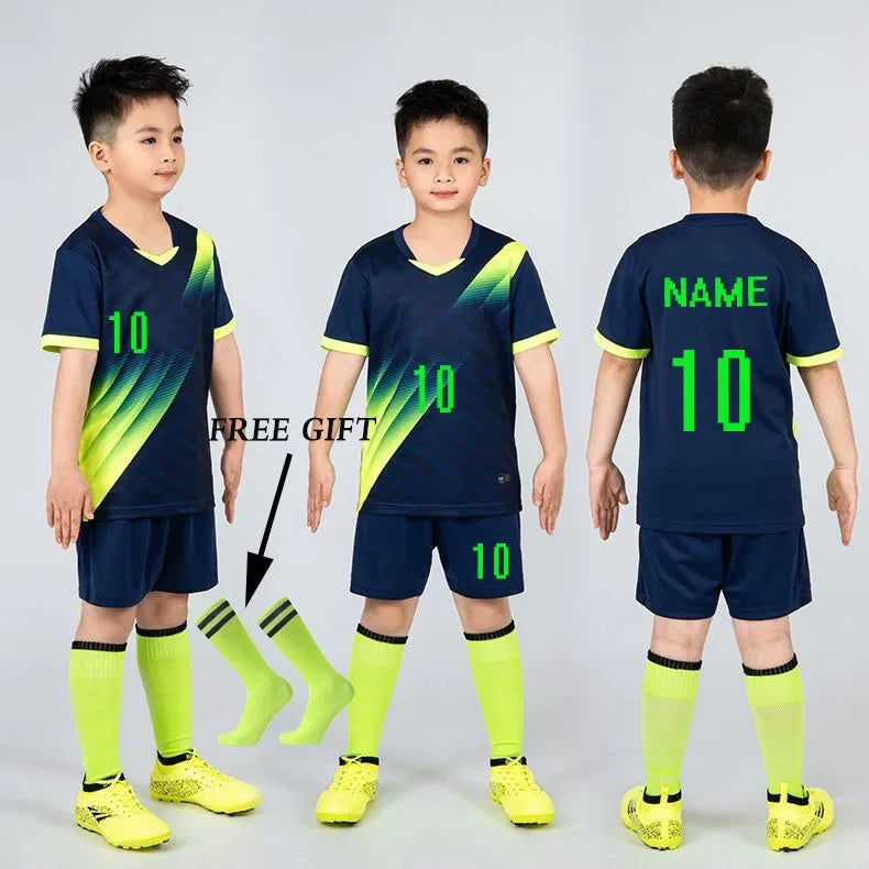 Boys Football Jersey tracksuit Child Soccer Sports Uniforms Kids Play Ball Sportswear Kits vest children's football suit Socks 1