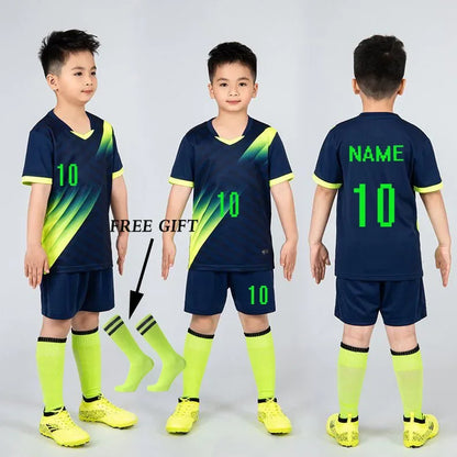 Boys Football Jersey tracksuit Child Soccer Sports Uniforms Kids Play Ball Sportswear Kits vest children's football suit Socks 1