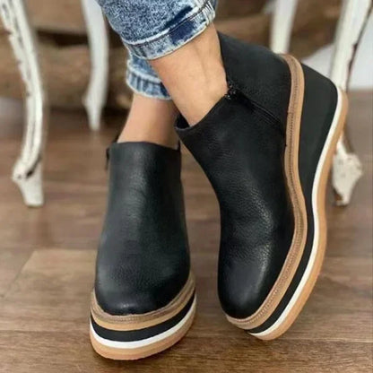 Shoes for Women 2024 Fashion Boots Zip Women's Round Head High Heels Autumn Winter Cowboy Wedge Shoes Ladies Botas De Mujer