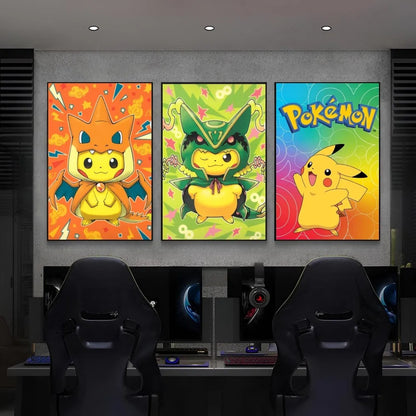 1PC Pokemon Pikachu Painting Cartoon Print Poster Paper Waterproof HD Sticker Bedroom Entrance Home Living Room Bar Wall Decor