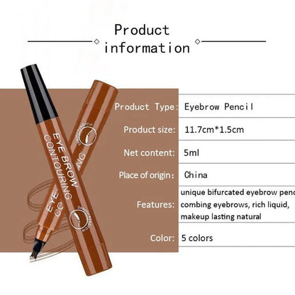 4 Splitted Head Eyebrow Pencil Long Last Smudge Proof Waterproof Sweat Proof High Pigmented Easy Applying Liquid Eyebrow Pencil