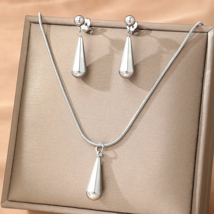 New Fashionable Stainless Steel Drop Clavicle Chain Earring Set For Temperament And Sweet Ladies Jewelry Accessories Gift