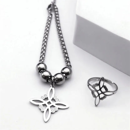 Stainless Steel Jewelry Set Witchcraft Witch Celtic Irish Knot Pendant Necklace Fashion Earring Bracelet Ring nudo de bruja