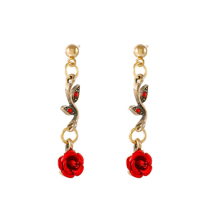 1-3pcs/set Vintage Red Rose Bracelet Necklace Earring Pretty Fashion Elegant Jewelry for Women Wedding Romantic Gifts Wholesale