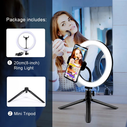 Youtube Shooting Vlog Selfie Circular Photo Ring Light Led Photographic Video Camera Lamp Studio Lighting Phone Holder