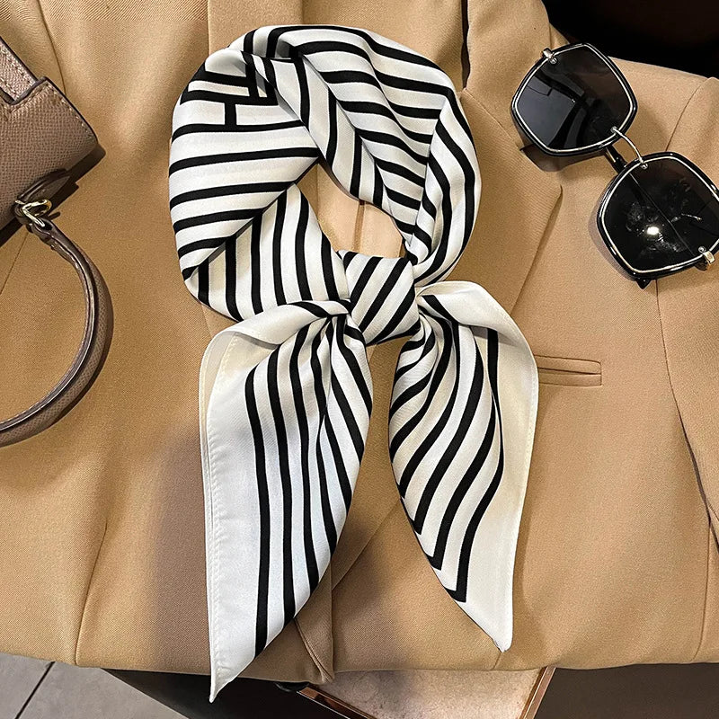 Luxury Brand Silk Square Plaid Scarf Women Satin Neck Hair Tie Band Soft work neckerchife 2021 NEW Hijab Head Female Foulard