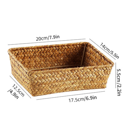 Woven Seagrass Storage Baskets Straw Rattan Basket Desk Organizer Picnic Basket Fruit Storage Box Cosmetic Storage Container