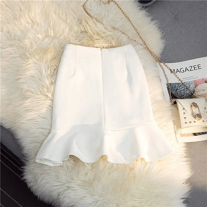 MEXZT Elegant Ruffles Mini Skirt Women Korean High Waist Wrap Mermaid Skirts Ladies Fashion Black White Trumpet Skirt Summer New