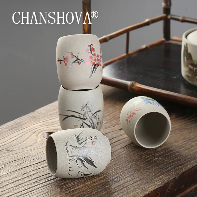 CHANSHOVA  175ml Chinese retro style Handpainted Flowers and plants Ceramic Teacup China Coarse pottery Tea cup Coffee cups H393