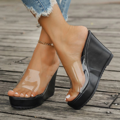 2024 Women Sandals New Casual Heels Woman Transparent Platform Wedges Non-slip Shoes Ladies Summer High Heel Large Size 35~43