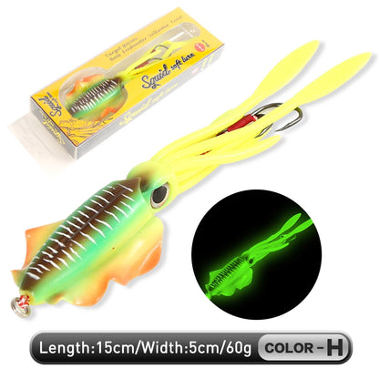 ZUKIBO Soft Squid Bait Fishing Trolling Lure Octopus Head Jigs 60g Luminous UV Squid Jig for Deep Sea Boat Fishing Wobblers Bait