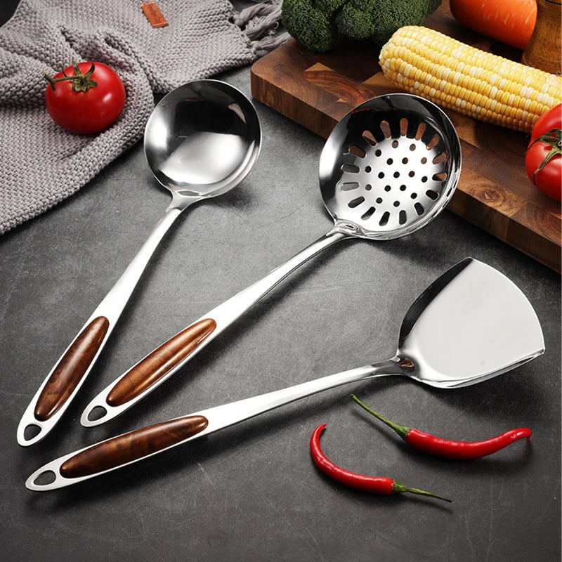 Stainless Steel Cooking Tool Set Frying Shovel Rice Soup Spoon Colander Meat Fork Non Stick Kitchenware Kitchen Accessories