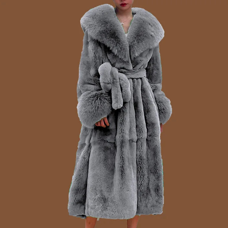 Winter Women Long Faux Fur Coat Thick Warm Mink Fur Jacket Feather Coats Oversized Outerwear Fur Collar Luxury Women's Clothing