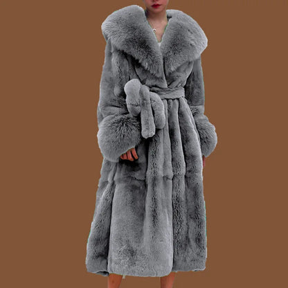 Winter Women Long Faux Fur Coat Thick Warm Mink Fur Jacket Feather Coats Oversized Outerwear Fur Collar Luxury Women's Clothing