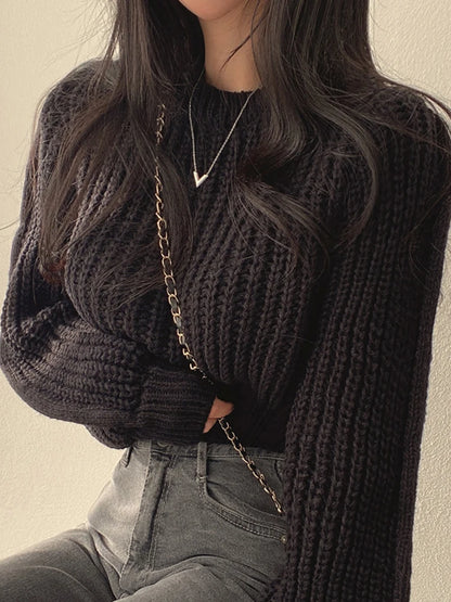 Loose Vintage Harajuku Lantern Long Sleeve Women Sweater Korean Autumn Winter Knitwear Soft Warm Tops Chic Solid Femme Sweater