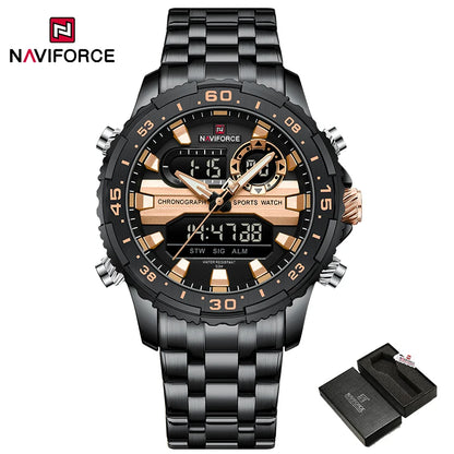 Original Brand NAVIFORCE Quartz Watch For Men  Sports Stainless Steel Strap Wrist Watches Waterproof Analog Digitals Clock 2024