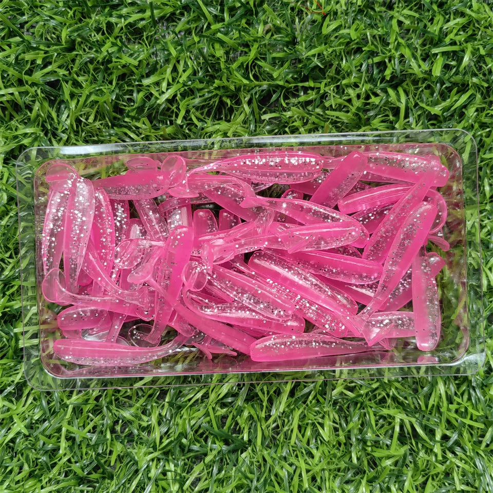 50PCS Micro Soft Fishing Lures 0.35g/35mm T-tail Worm Lure Small Artificial Bait Jig Wobblers Bass Pike Fishing Tackle