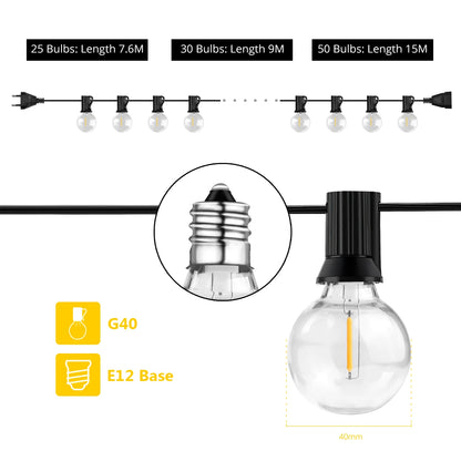 Светодиодные гирлянды G40 Ball Bulb Lights, водонепроницаемые, для сада, гирлянды, гирлянды, рождественские украшения для вечеринок и свадеб