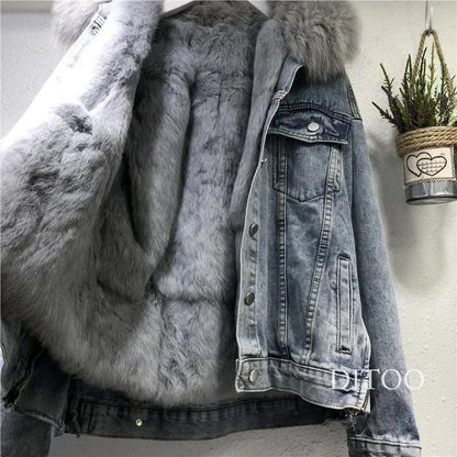 Women Denim Cost Single Breasted Button Jackets Fleece Patchwork Cardigan Pockets Outerwear Casual Warm Solid Loose Fit