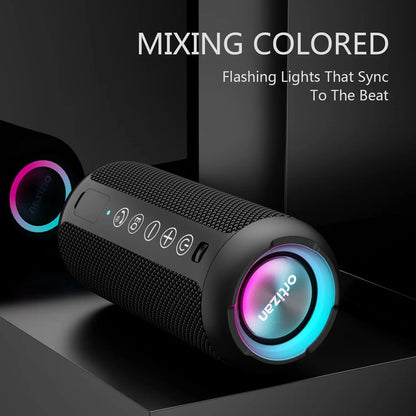 Ortizan Portable Bluetooth Speakers with Bass Boost,IPX7 Waterproof,Suporrt TF Card/AUX,RGB Lights,30H Playtime,24W Loud Drivers