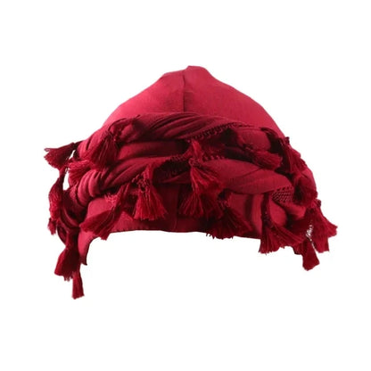 Men Hat Punk Burr Trim Twisted Tail Fringe Cotton Bandana Hat Hop Turban Hats Head Wrap Beanie Cap Solid Color Docker Hat 2024