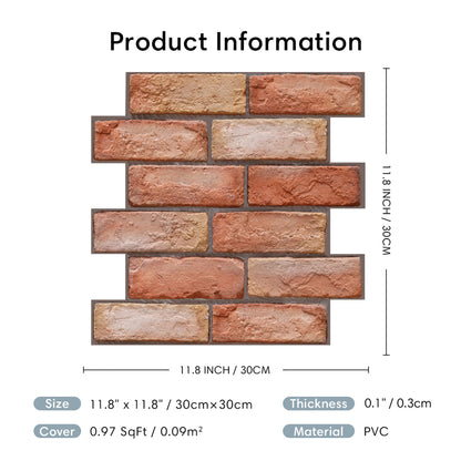 1 panel de pared autoadhesivo 3D de imitación de ladrillo para cocina, de color rojo, para despegar y pegar, adhesivo para pared resistente al agua y más grueso