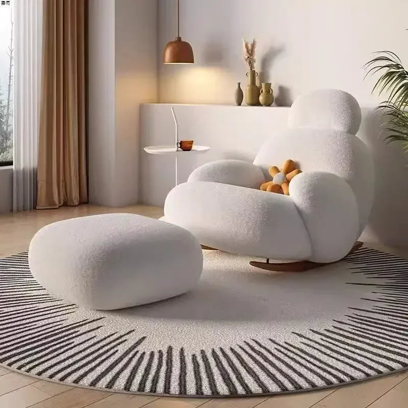 Big white Internet celebrity rocking chair lazy sofa single rocking chair cream living room lazy chair simple balcony bedroom