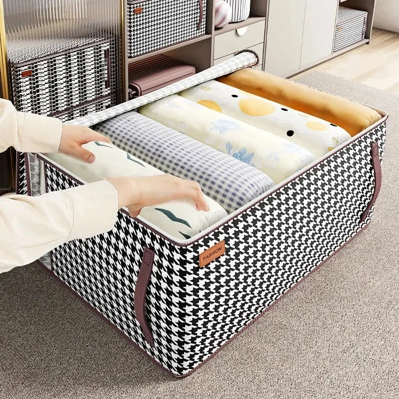 Storage Bag Large Capacity Quilt Bag Home Wardrobe Clothing Organising Box Thousand Bird Grid Dust Packing Moving Bag