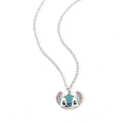 Disney-Stitch Cartoon Necklace, Cute Jewelry, Personality Pendant, Sweater Chain, Filled Rhinestones, Gift