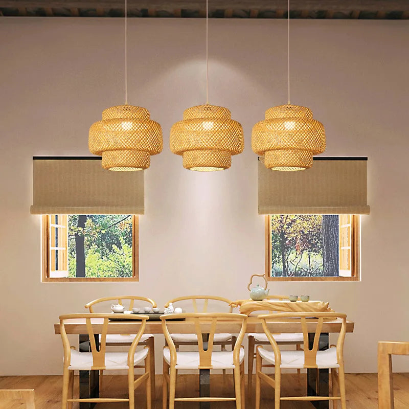 Bamboo Lantern pendent light Natural Rattan Wicker E27 Bulb Chandeliers pendent lamp Restaurant Home Decor AC85-260V