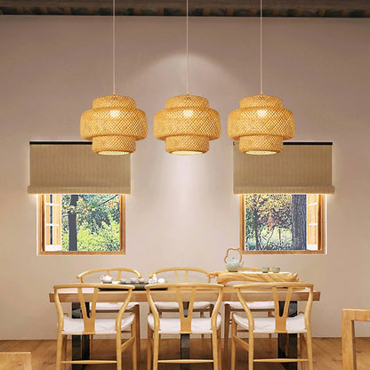 Bamboo Lantern pendent light Natural Rattan Wicker E27 Bulb Chandeliers pendent lamp Restaurant Home Decor AC85-260V