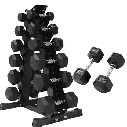 Solid Cast Iron Hexagonal Dumbbell Set, Hexagonal Dumbbell, Gym, Protection, Floor Safety, Fitness Set with Shelf, High Quality