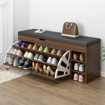 PU Leather Ottoman Bench Shoe Storage Cabinet Modern Shoe Rack With Seats Changing Stool Bench For Entryway（Need to Mounting）