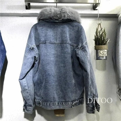 Women Denim Cost Single Breasted Button Jackets Fleece Patchwork Cardigan Pockets Outerwear Casual Warm Solid Loose Fit