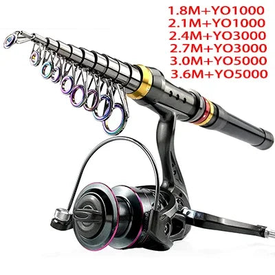 Fishing Rod and Reel Set Superhard Telescopic Fishing Rod 1.8-3.6m Spinning Reel 1000 2000 3000 Fishing Rod with Reel Pesca